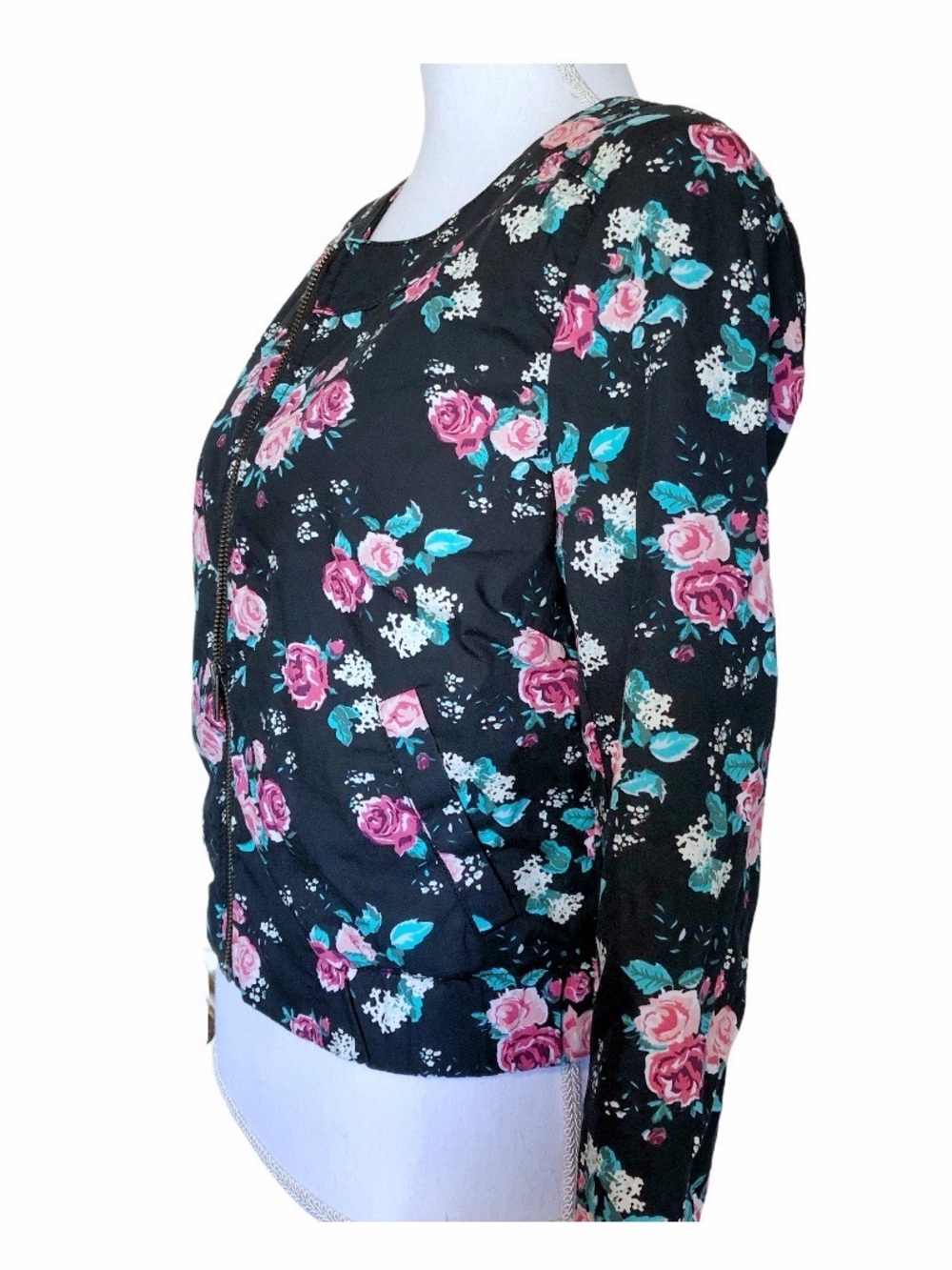 Divided by H&M Light Floral Long Sleeve Bomber Jacket Size 10 - Picture 2 of 6